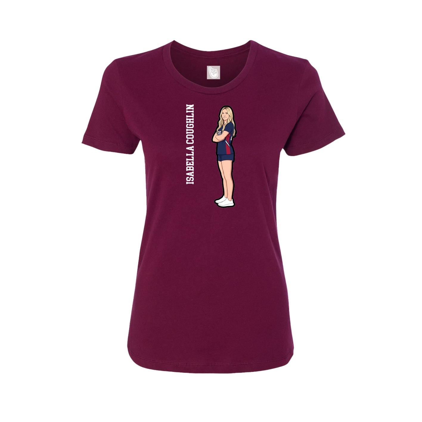 Fitted Women's Tee — Name Vertical in Maroon