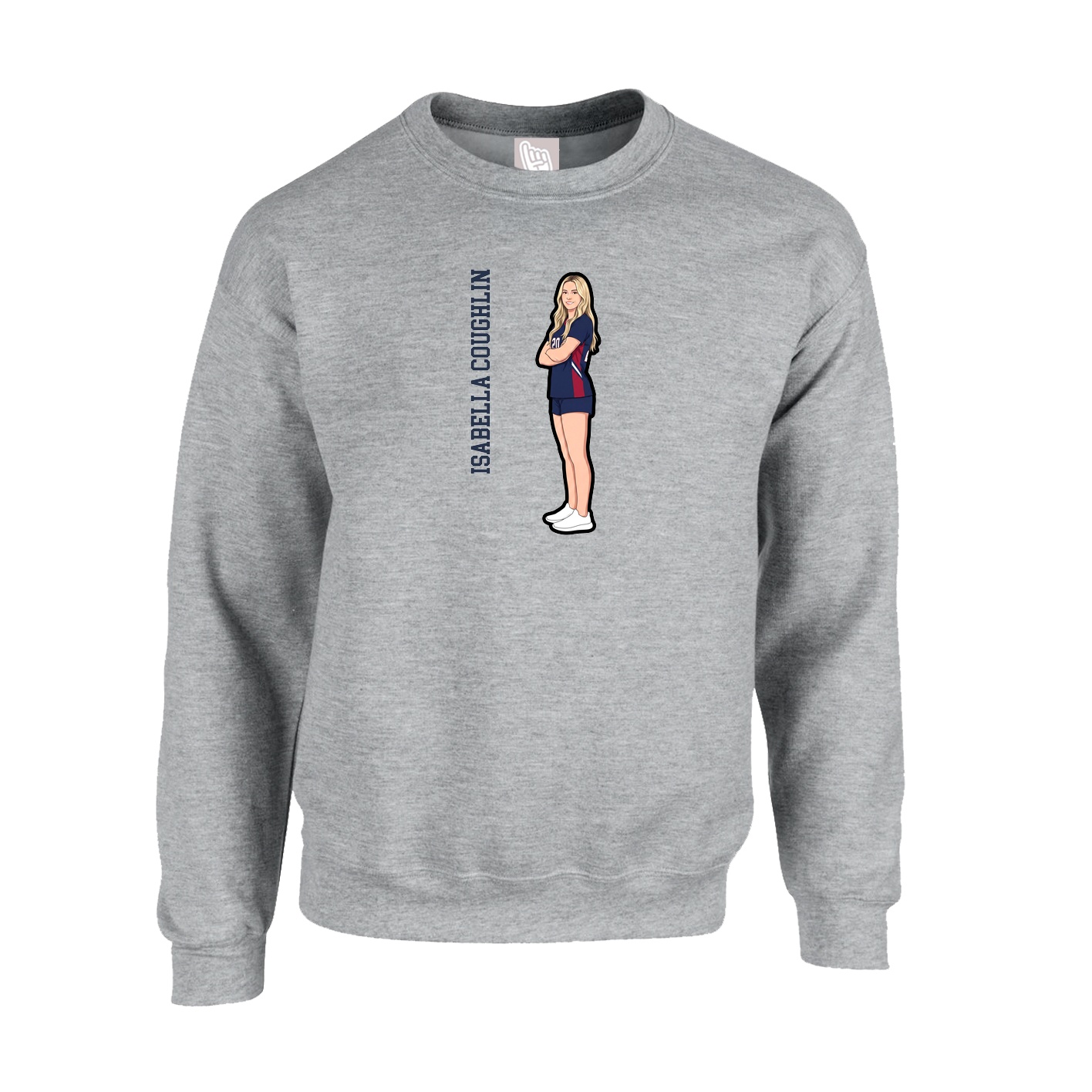 Fleece Crew — Name Vertical in Grey