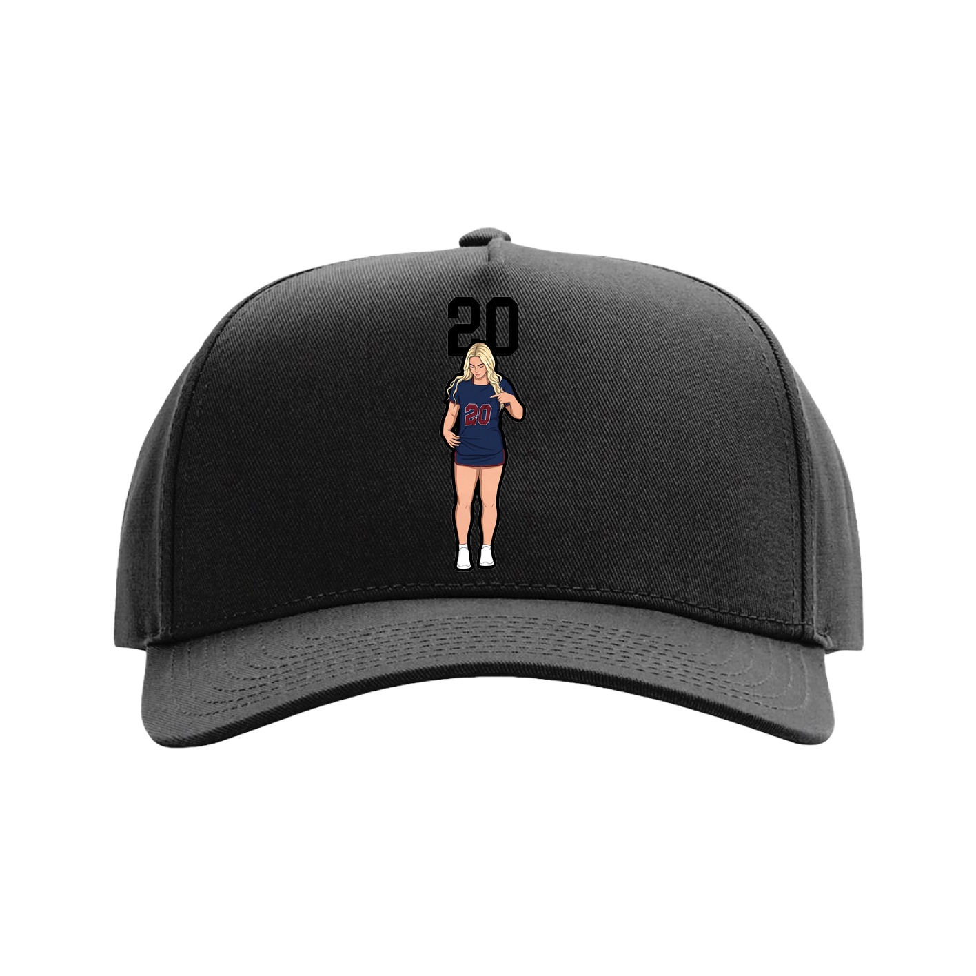 Full Fabric Five-Panel Champ Cap — Number Top in Black
