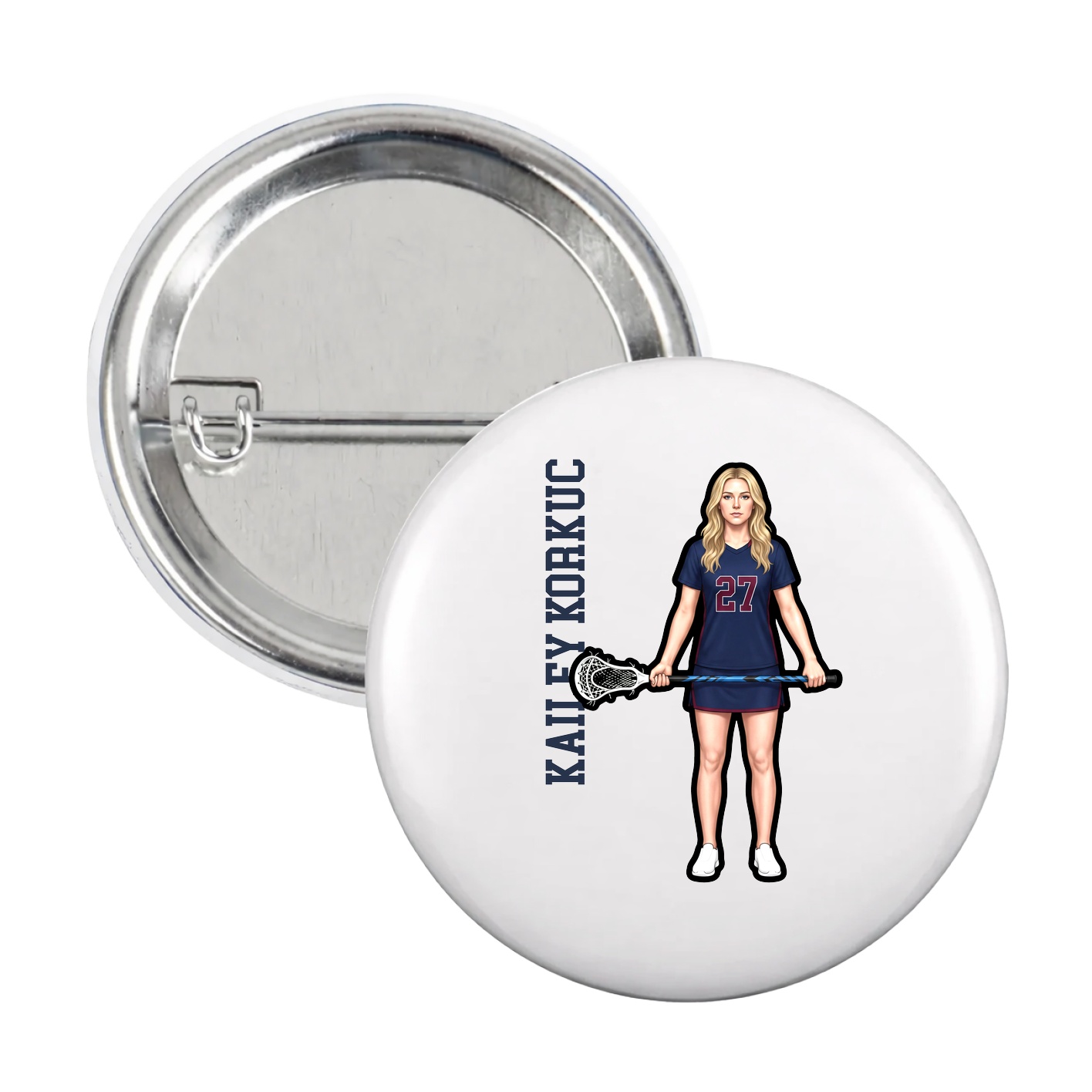Game Day Button — Name Vertical in White