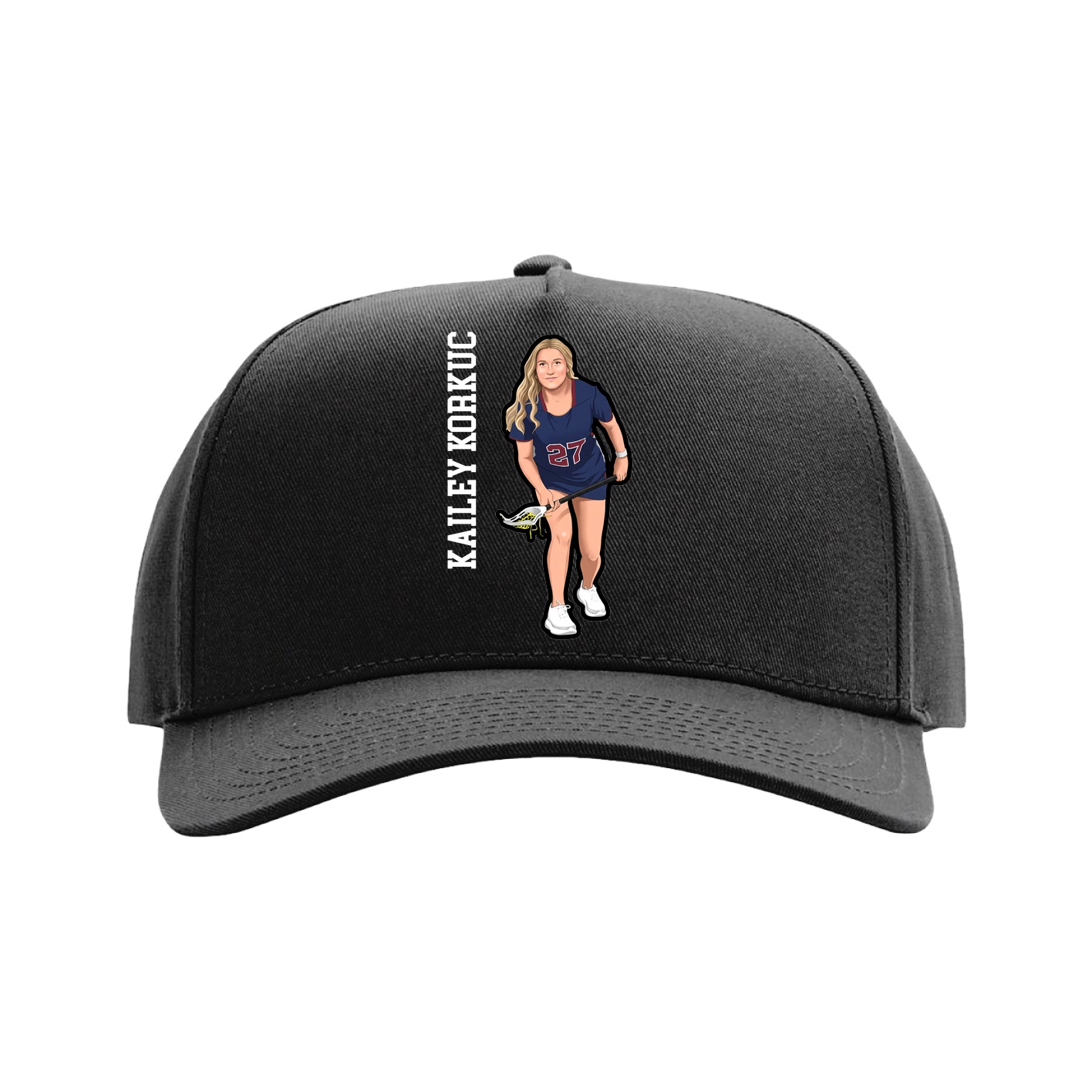 Full Fabric Five-Panel Champ Cap — Name Vertical in Black