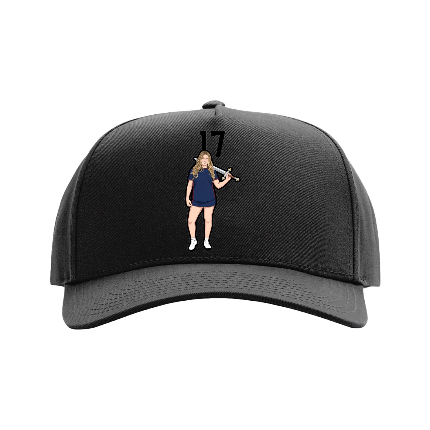 Full Fabric Five-Panel Champ Cap — Number Top in Black
