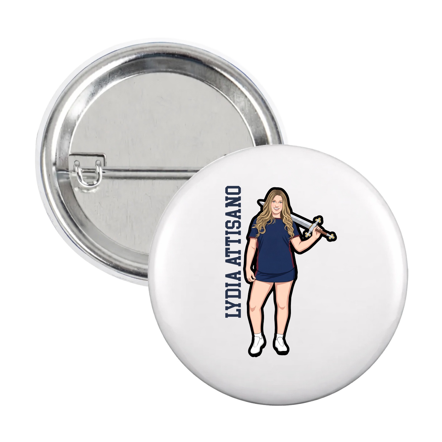 Game Day Button — Name Vertical in White