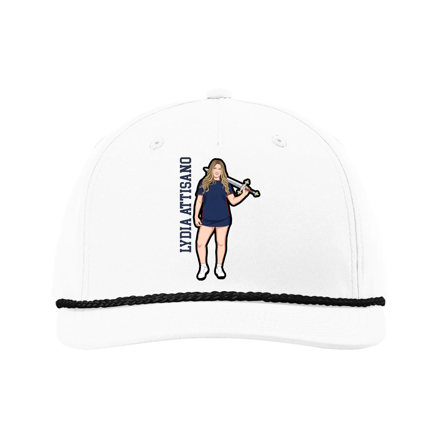 Five-Panel Classic Rope Cap — Name Vertical in White