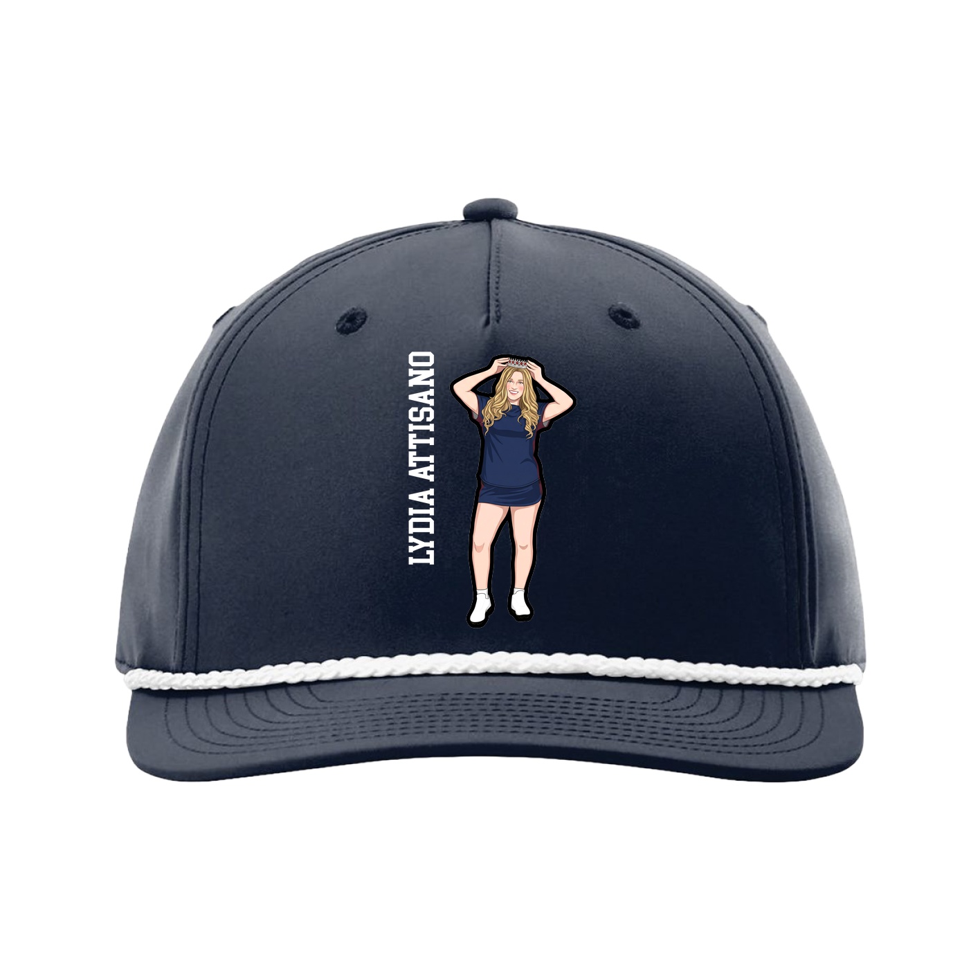 Five-Panel Classic Rope Cap — Name Vertical in Navy