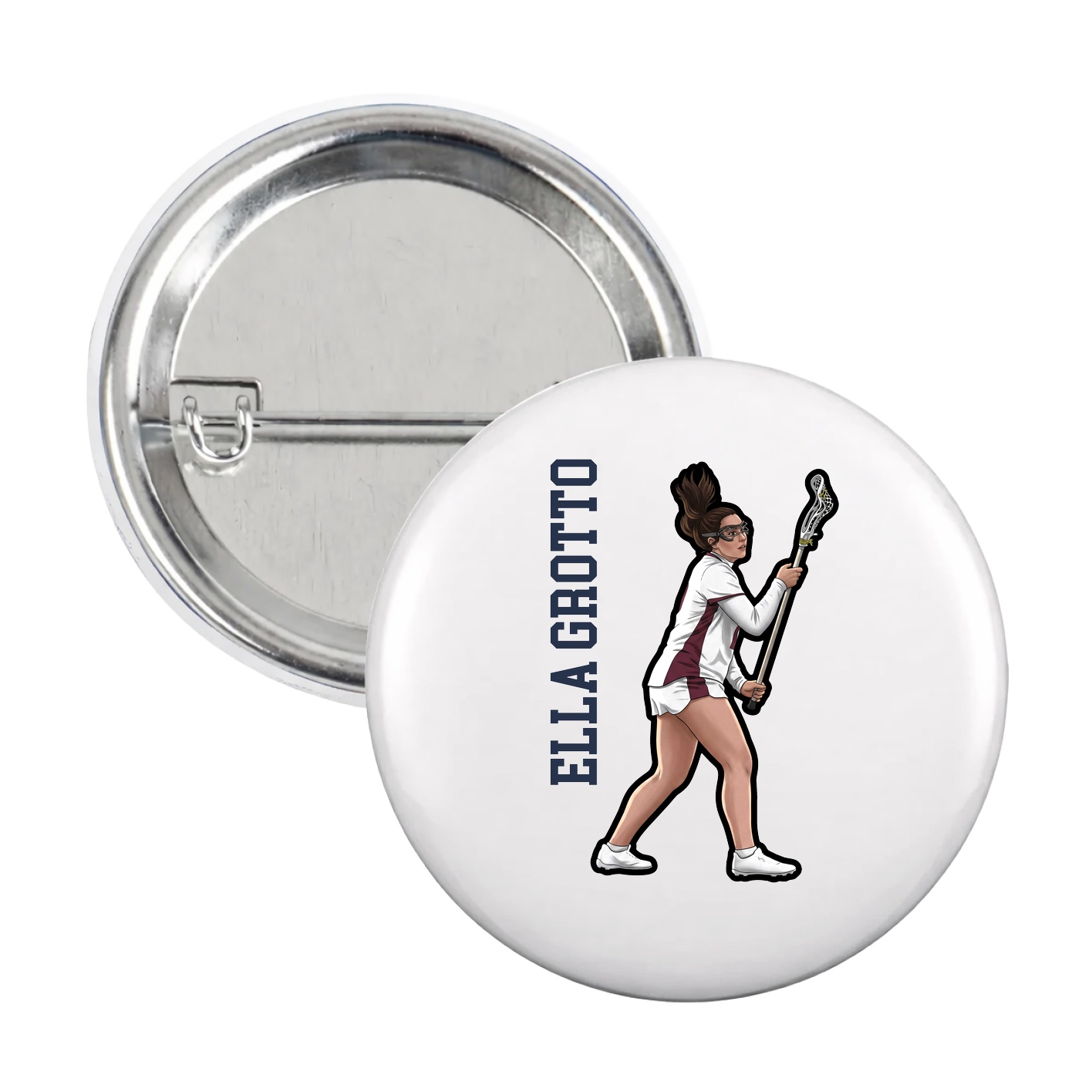 Game Day Button — Name Vertical in White