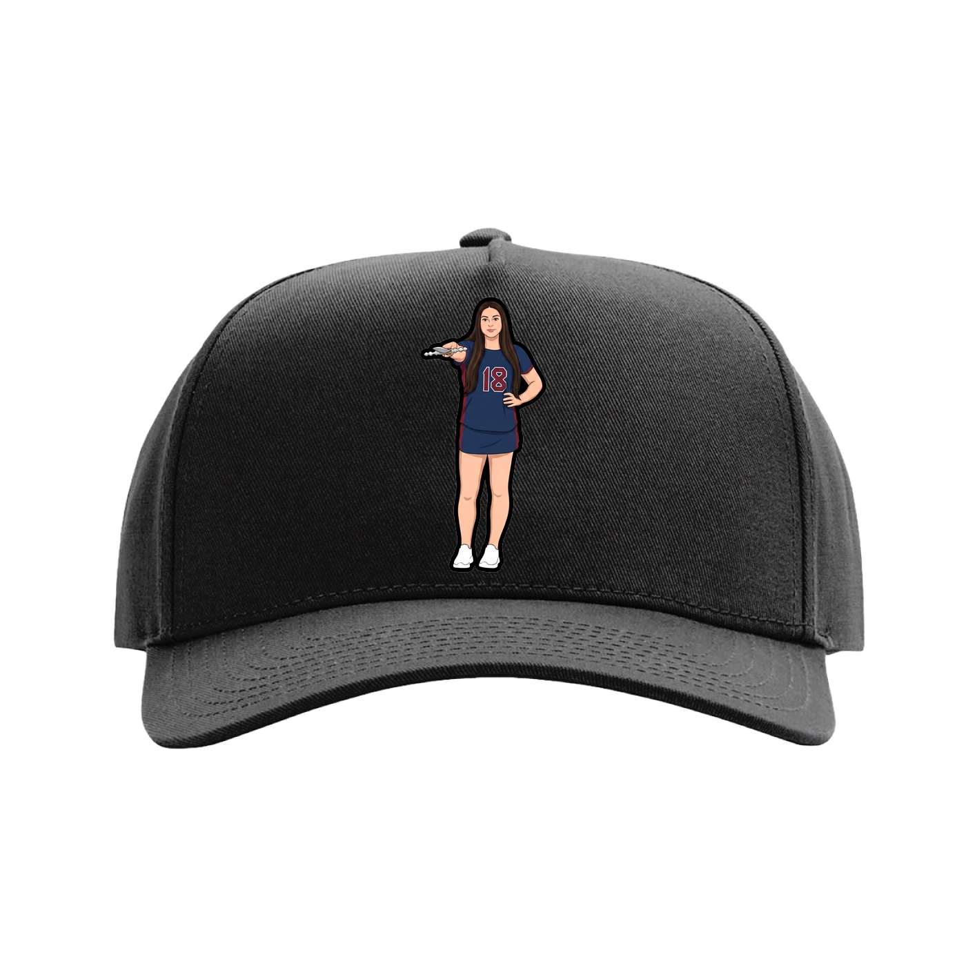 Full Fabric Five-Panel Champ Cap — Name Vertical in Black