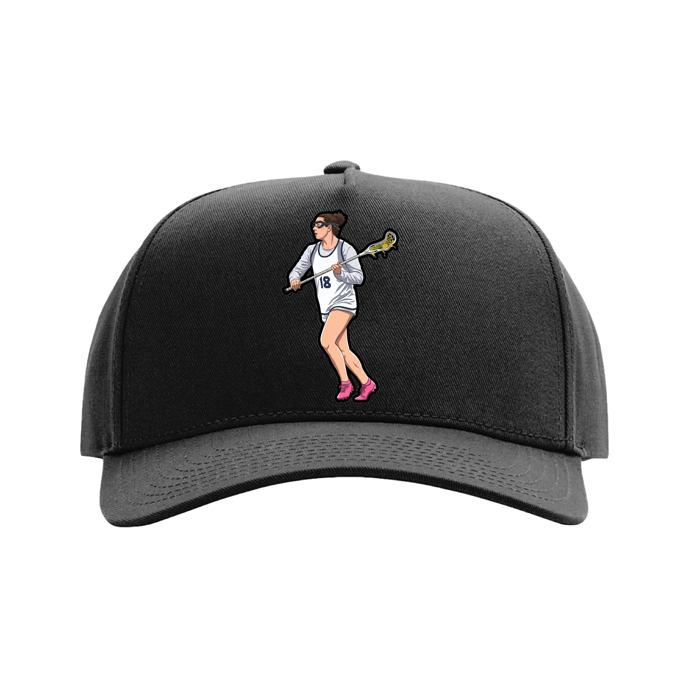 Full Fabric Five-Panel Champ Cap — Name Vertical in Black