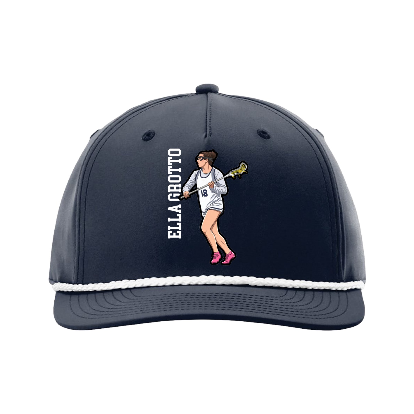 Five-Panel Classic Rope Cap — Name Vertical in Navy
