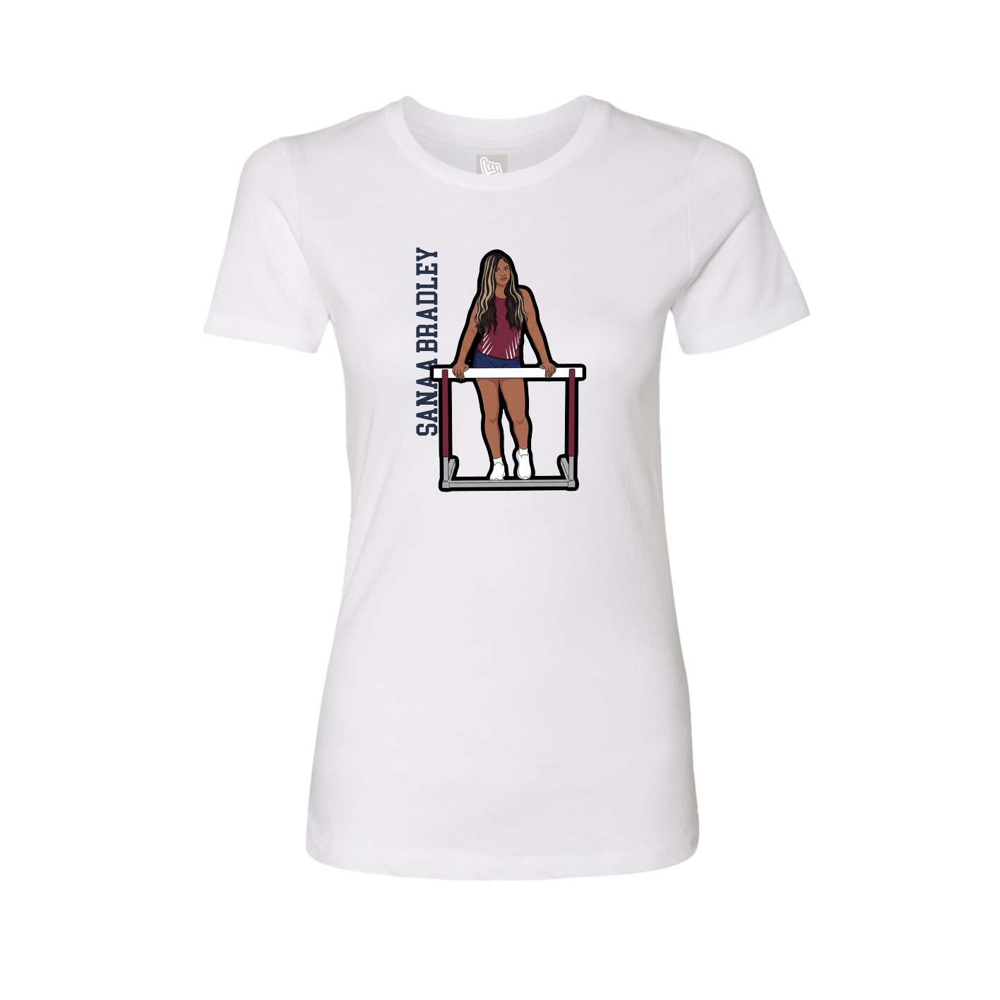 Fitted Women's Tee — Name Vertical in White