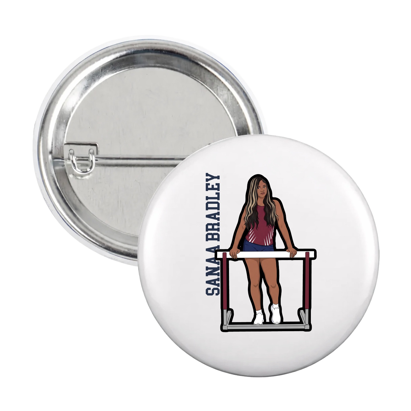 Game Day Button — Name Vertical in White