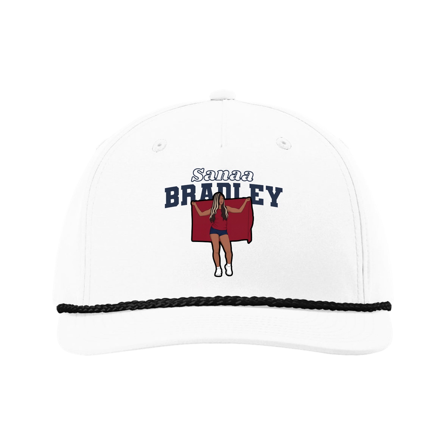 Five-Panel Classic Rope Cap — Name Arch in White