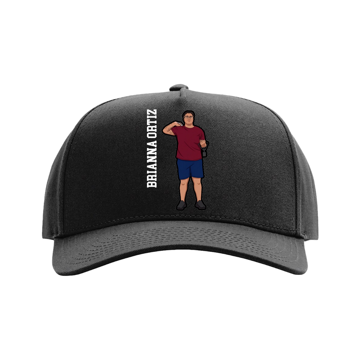 Full Fabric Five-Panel Champ Cap — Name Vertical in Black