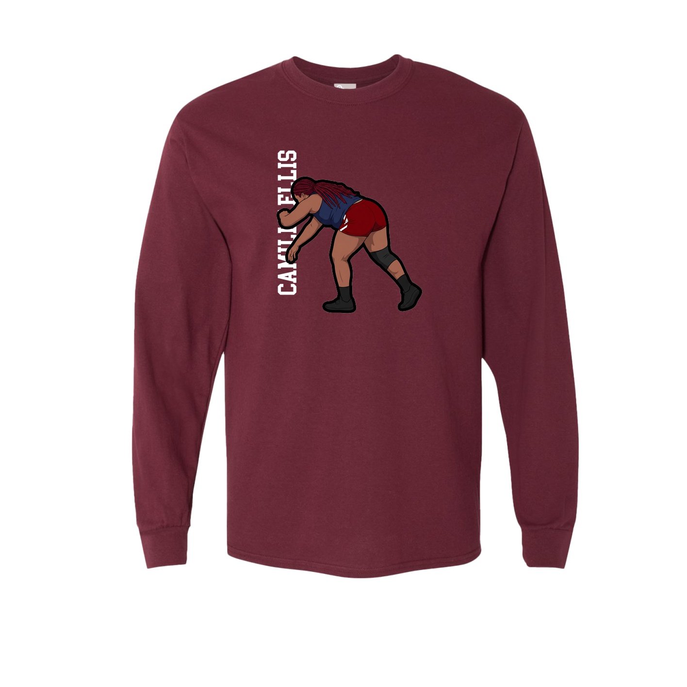 Long Sleeve Tee — Name Vertical in Maroon