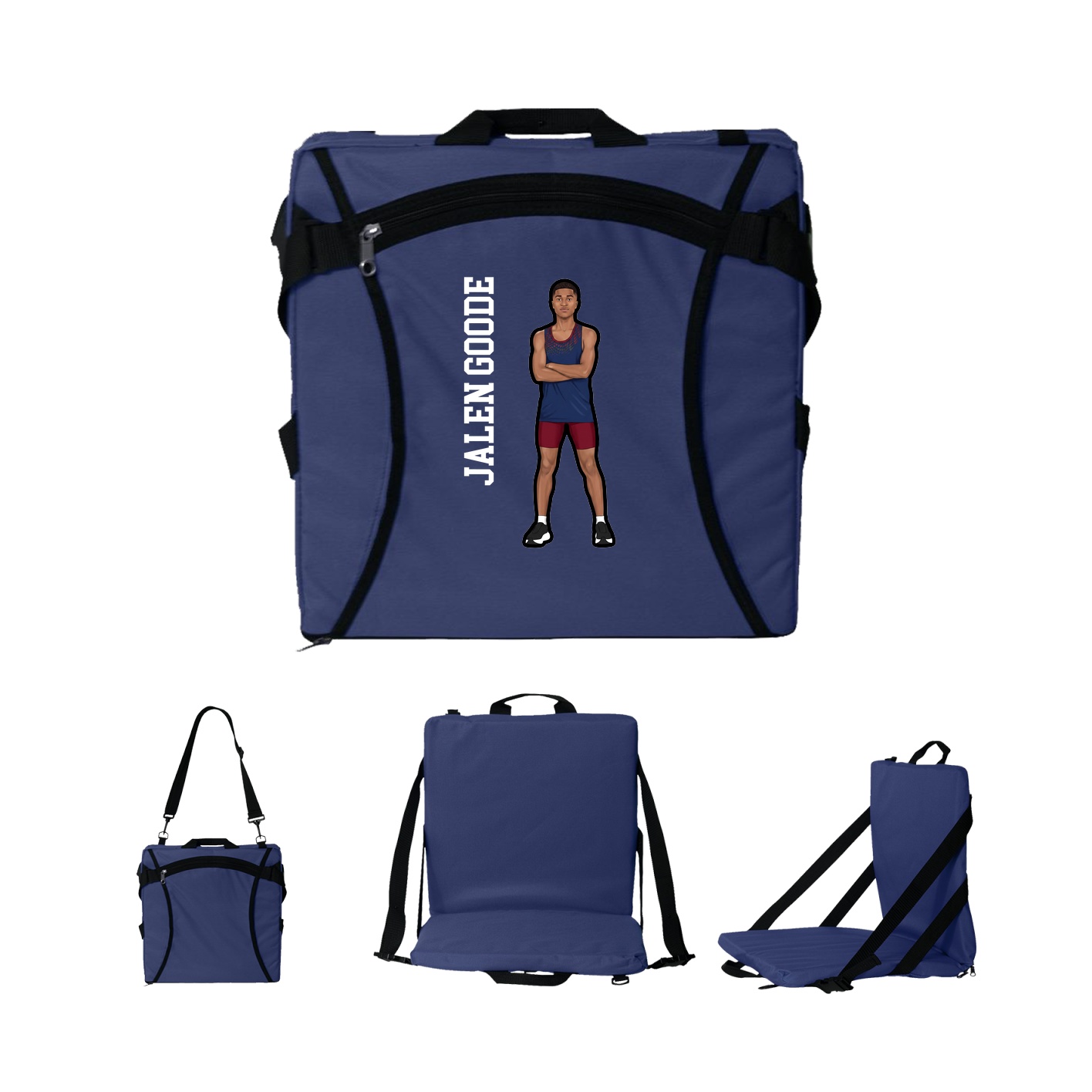 Folding Stadium Seat — Name Vertical in Navy