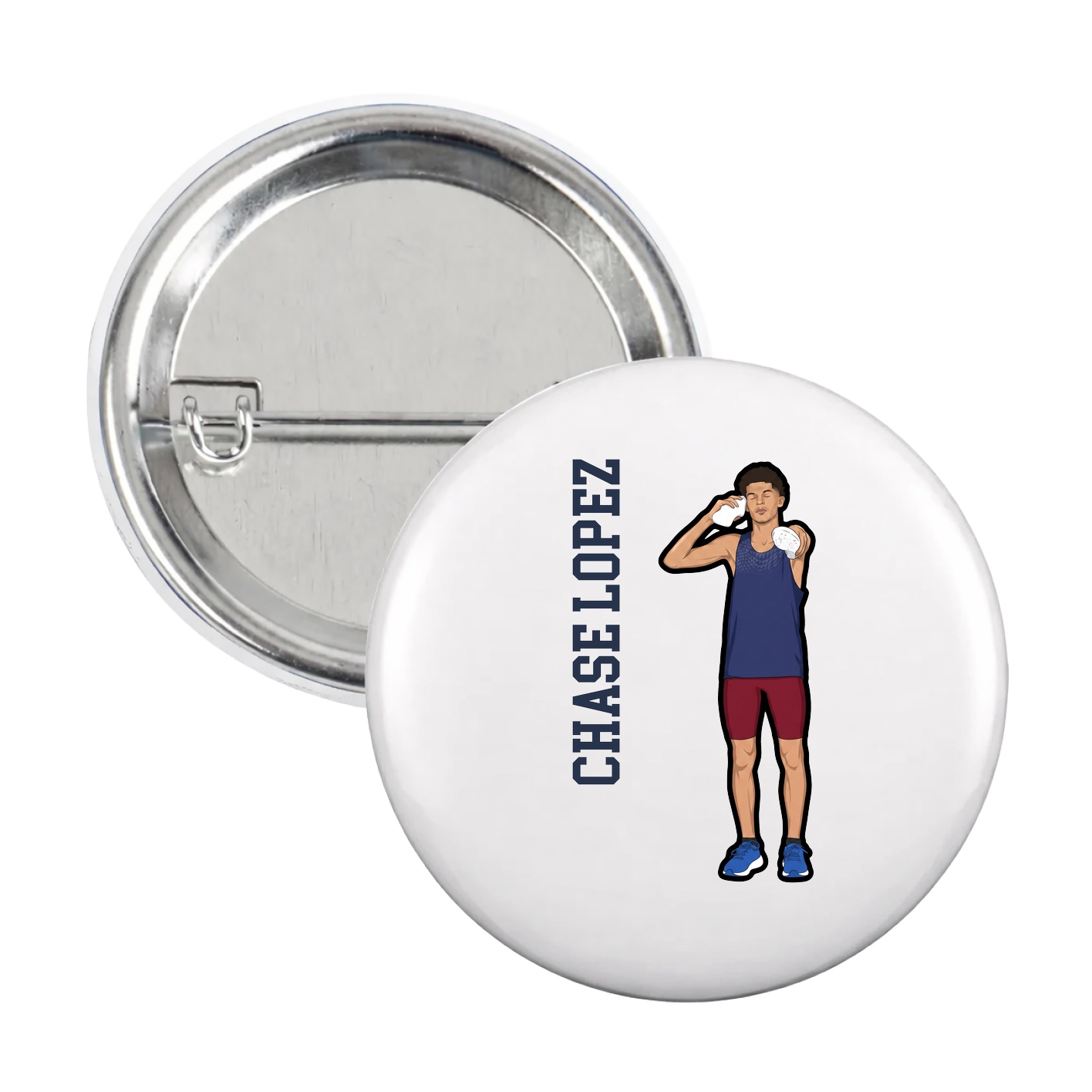 Game Day Button — Name Vertical in White