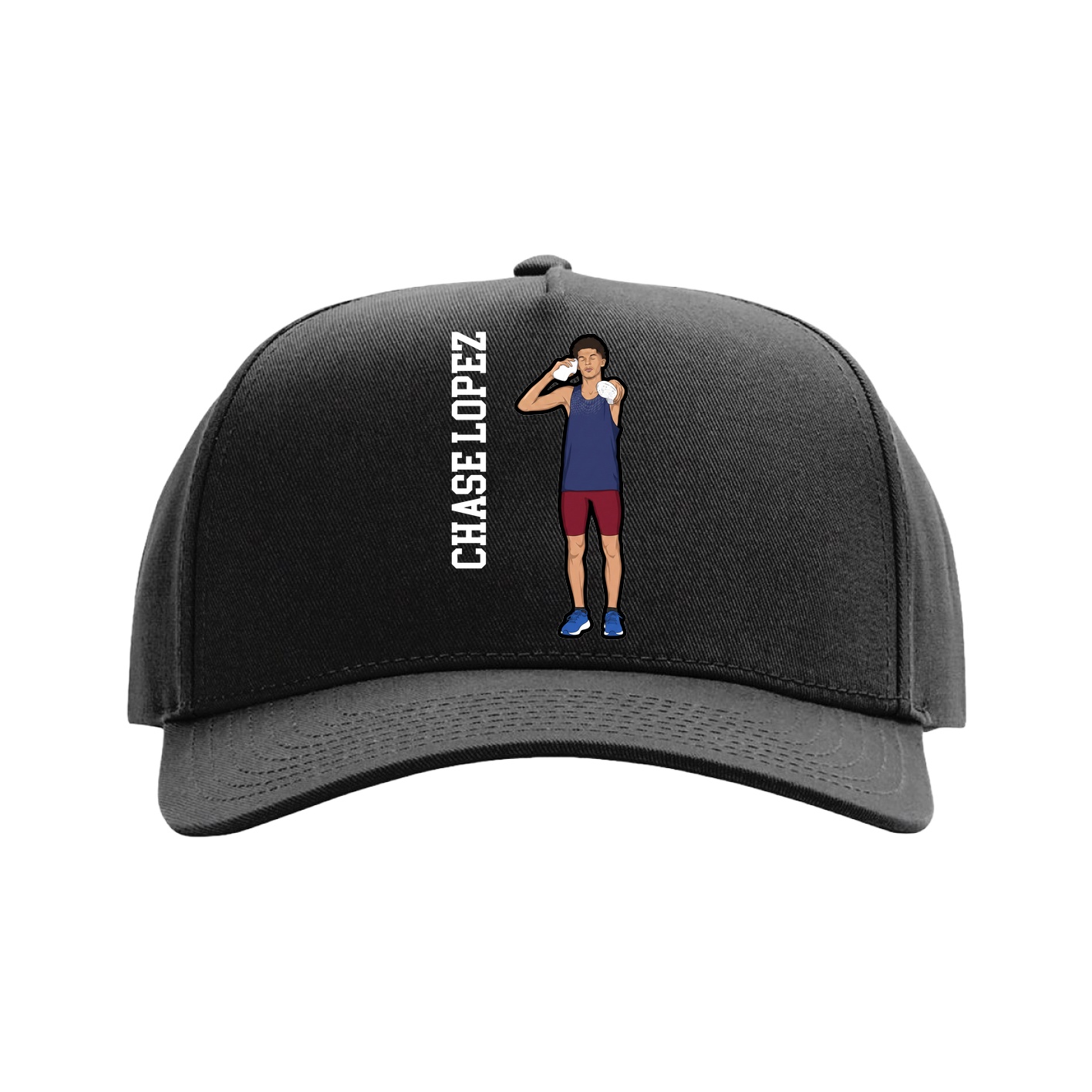Full Fabric Five-Panel Champ Cap — Name Vertical in Black