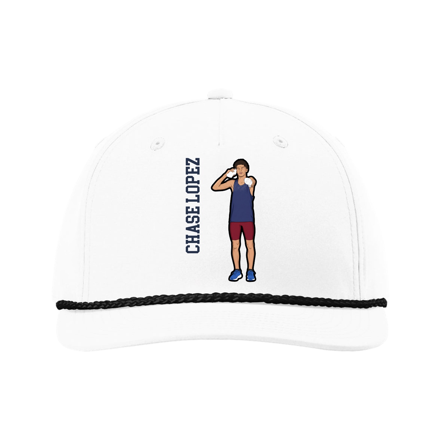Five-Panel Classic Rope Cap — Name Vertical in White