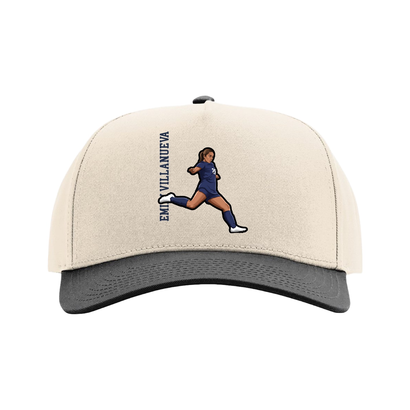 Full Fabric Five-Panel Champ Cap — Name Vertical in Cream/Black