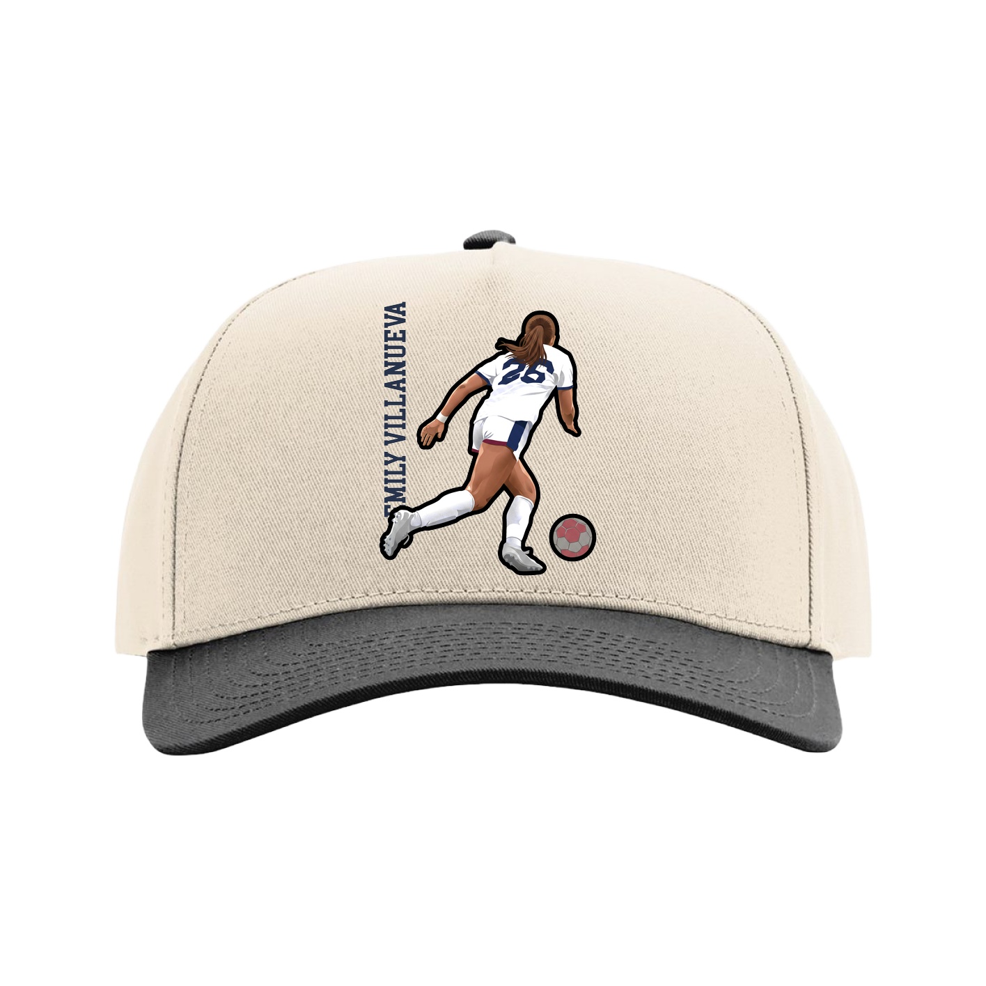 Full Fabric Five-Panel Champ Cap — Name Vertical in Cream/Black