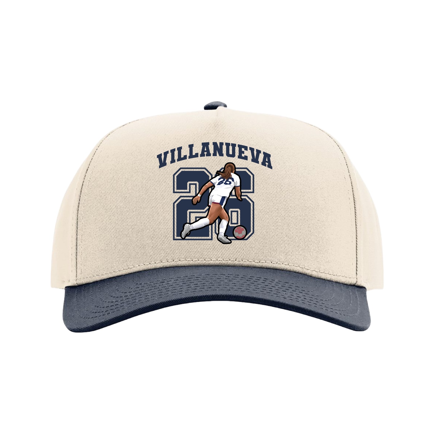 Full Fabric Five-Panel Champ Cap — Number in Cream/Navy