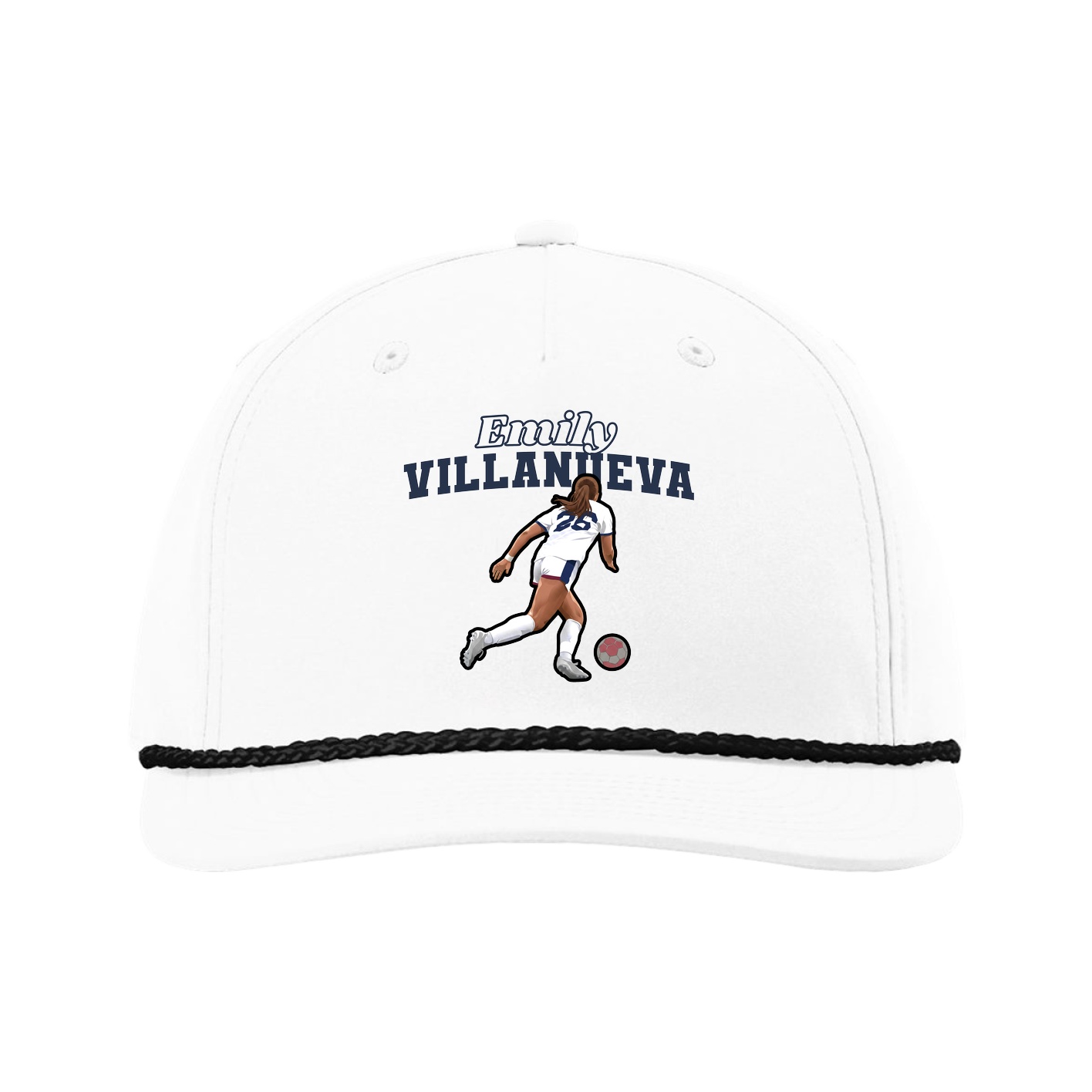 Five-Panel Classic Rope Cap — Name Arch in White
