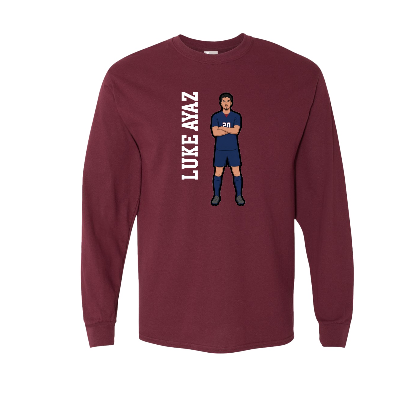 Long Sleeve Tee — Name Vertical in Maroon