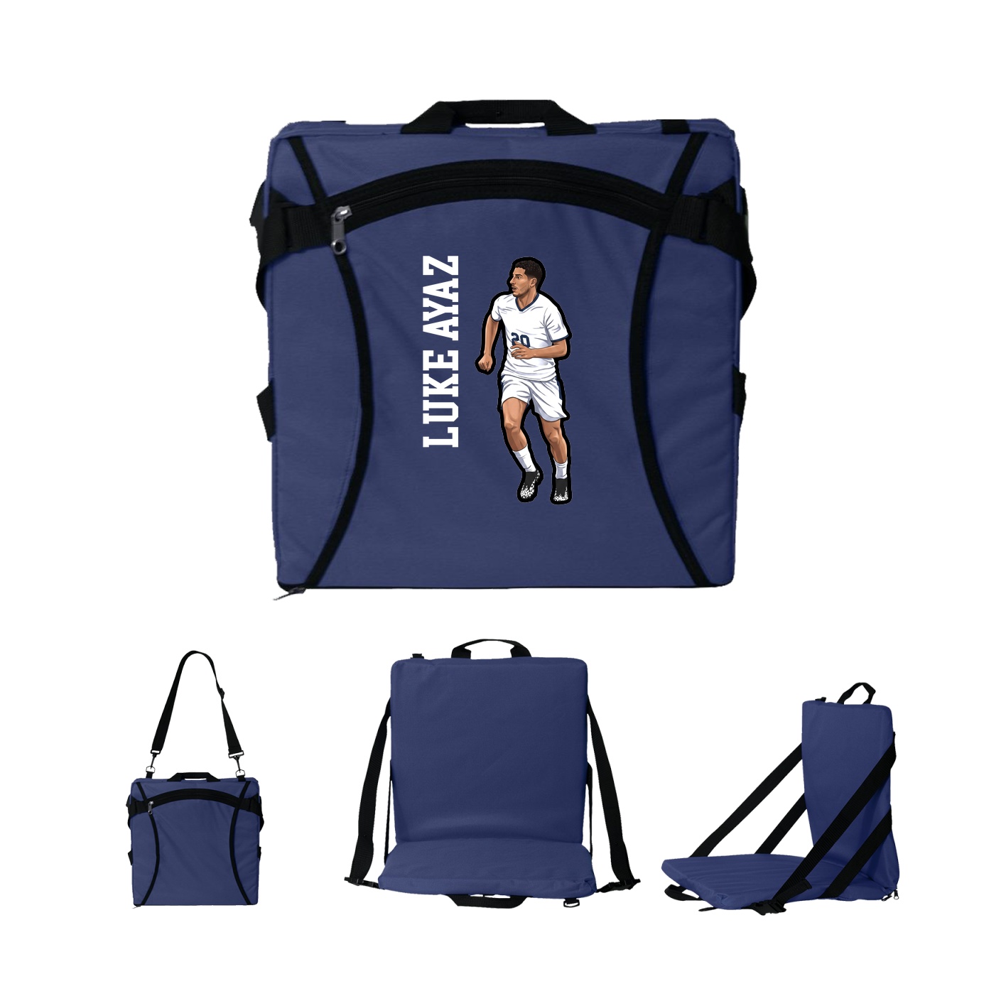 Folding Stadium Seat — Name Vertical in Navy