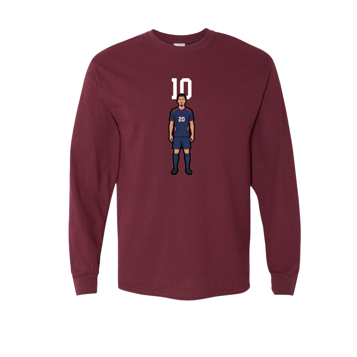 Long Sleeve Tee — Number Top in Maroon