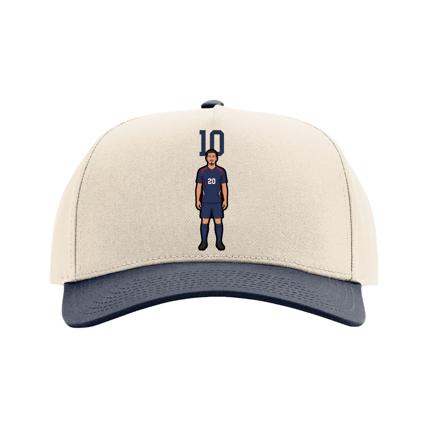 Full Fabric Five-Panel Champ Cap — Number Top in Cream/Navy