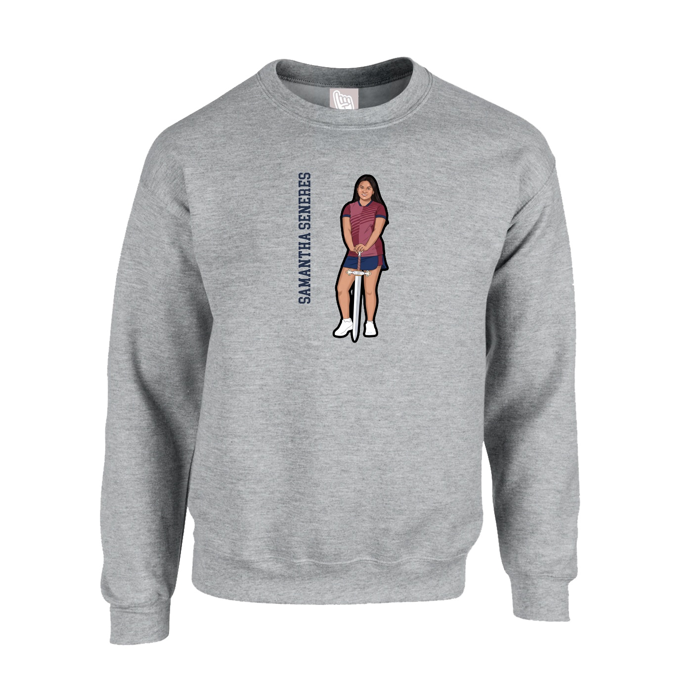 Fleece Crew — Name Vertical in Grey