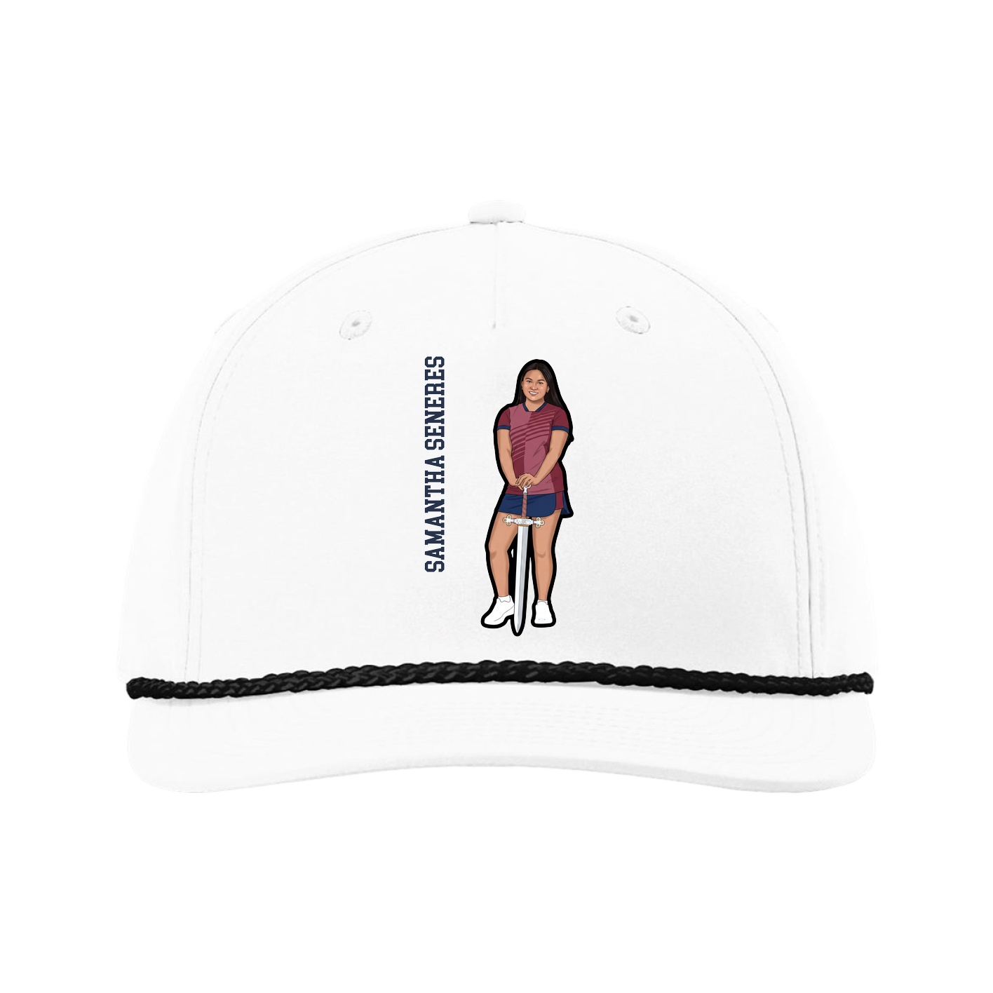 Five-Panel Classic Rope Cap — Name Vertical in White