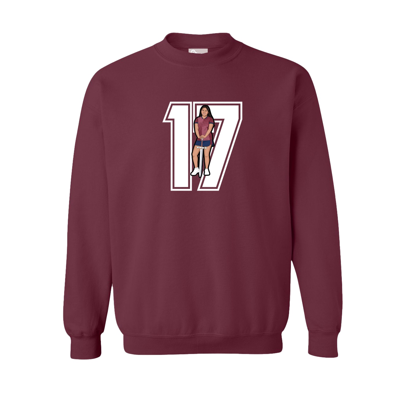 Fleece Crew — Number in Maroon