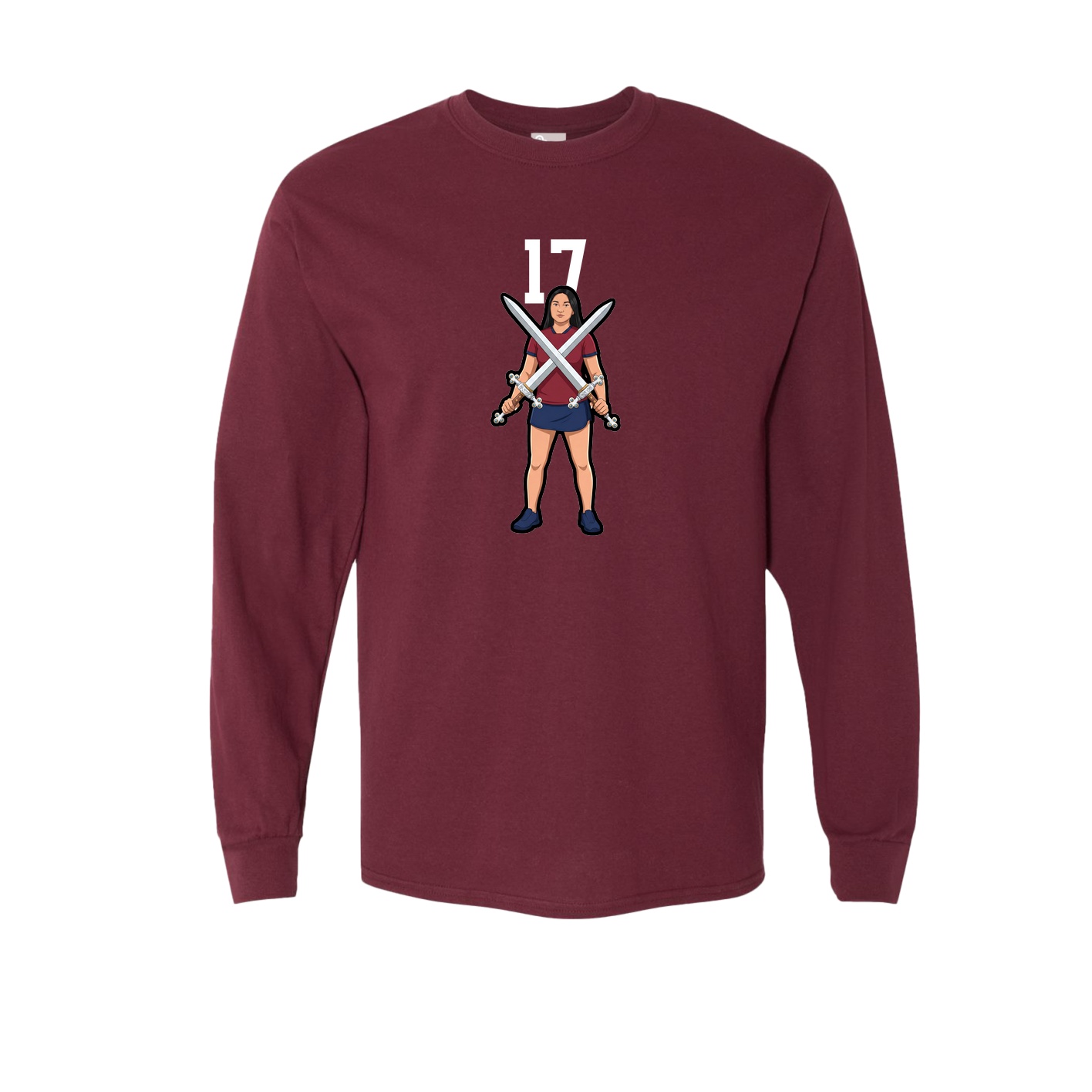 Long Sleeve Tee — Number Top in Maroon