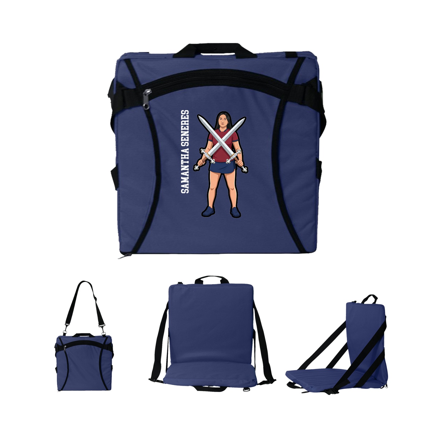 Folding Stadium Seat — Name Vertical in Navy