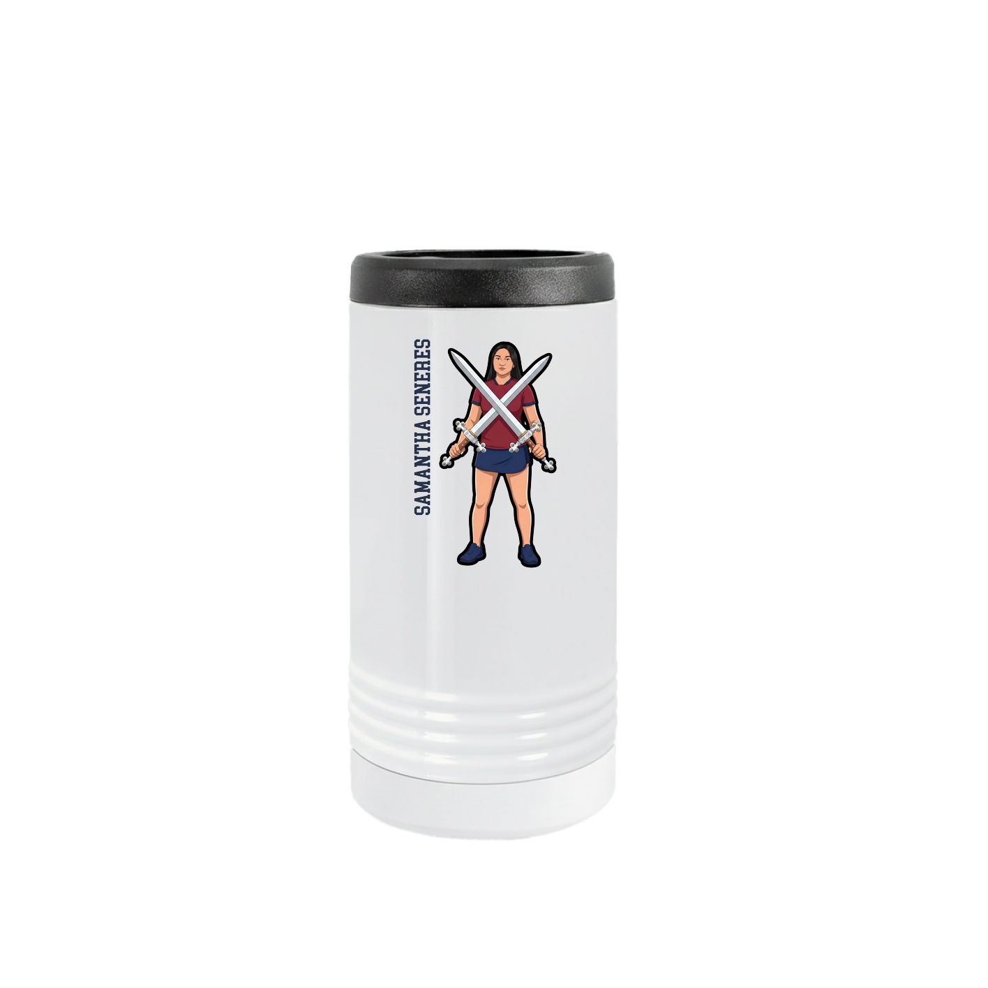 Slim Beverage Holder — Name Vertical in White