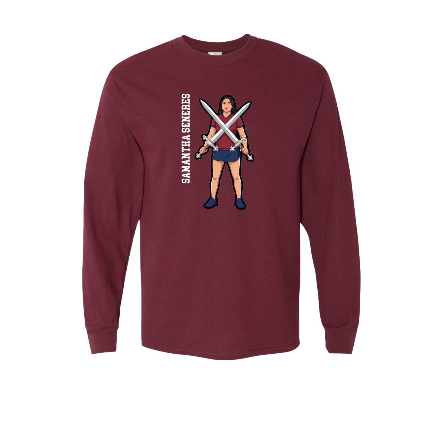 Long Sleeve Tee — Name Vertical in Maroon