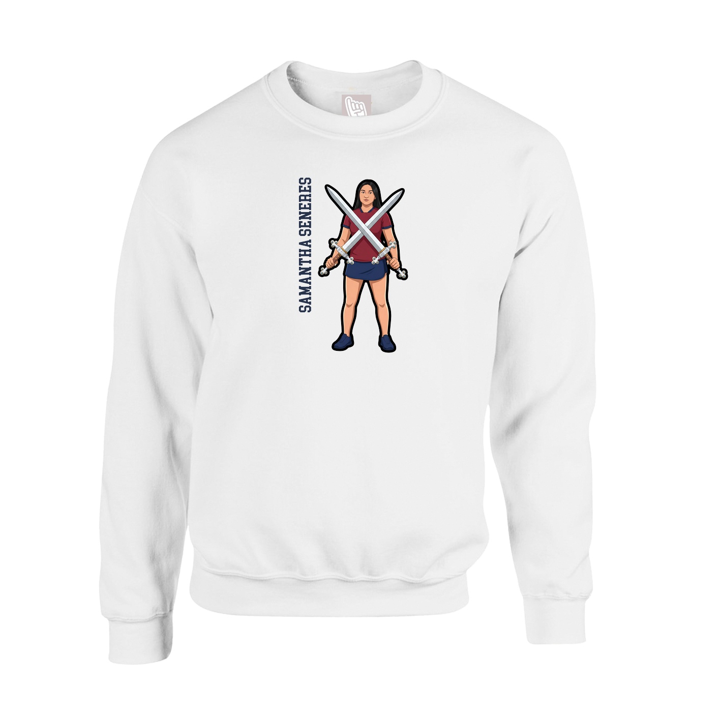 Fleece Crew — Name Vertical in White