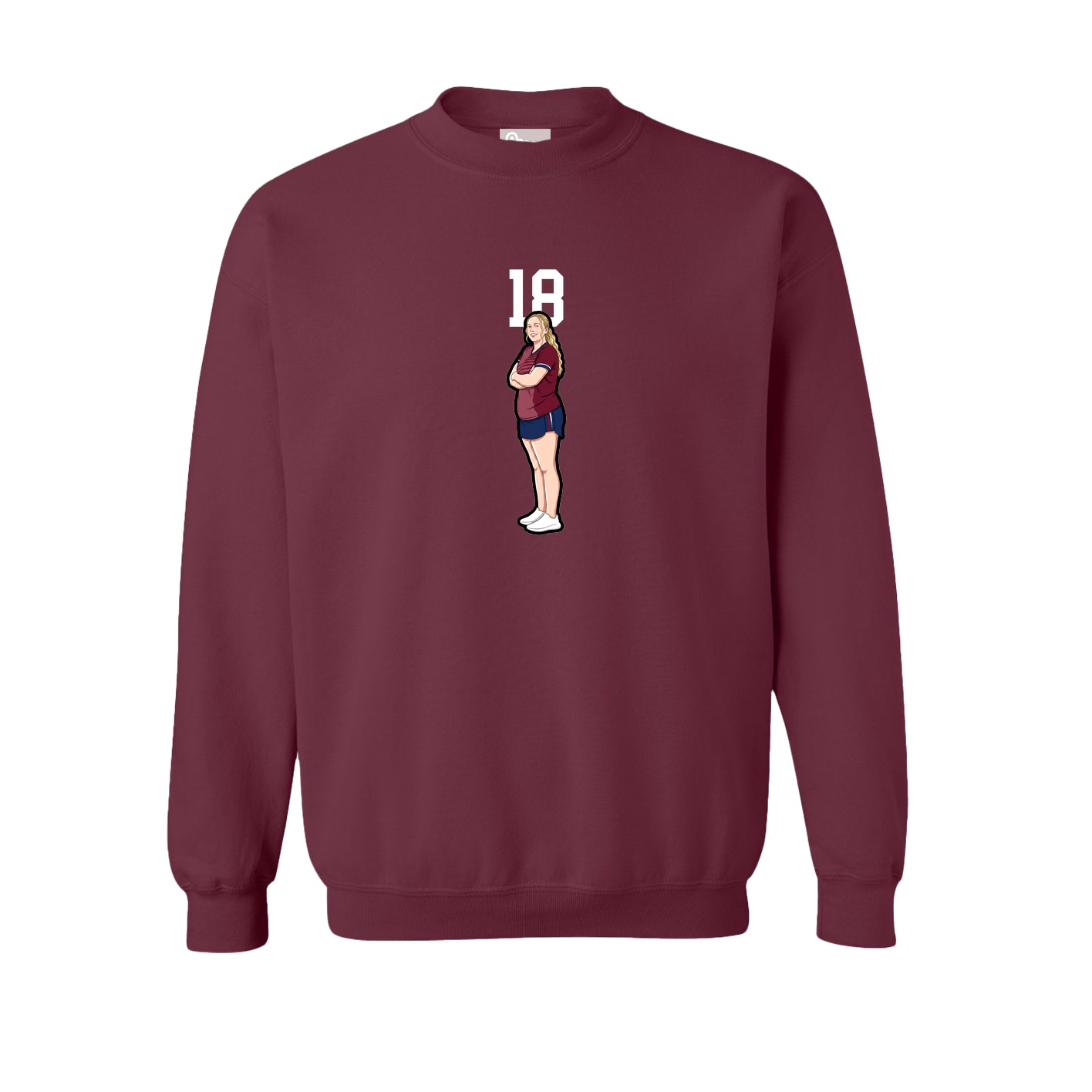 Fleece Crew — Number Top in Maroon