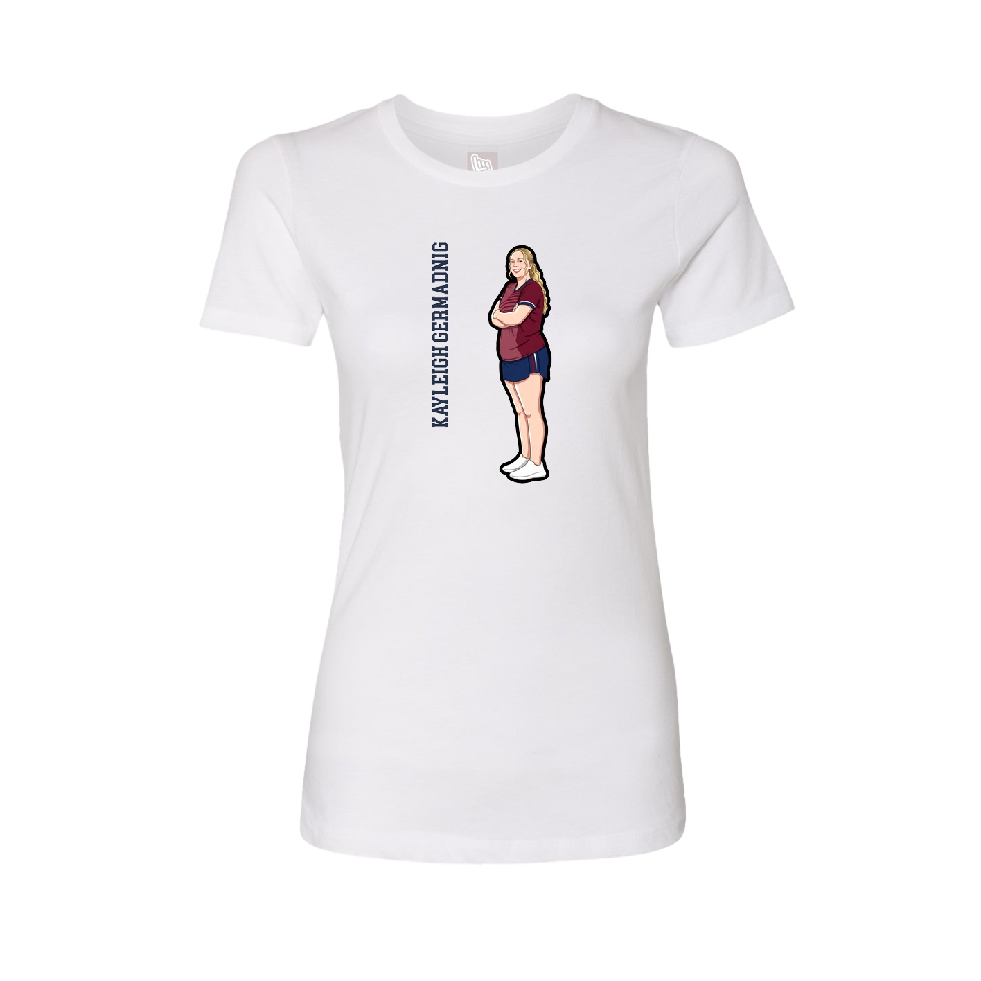 Womens Tee — Name Vertical in White