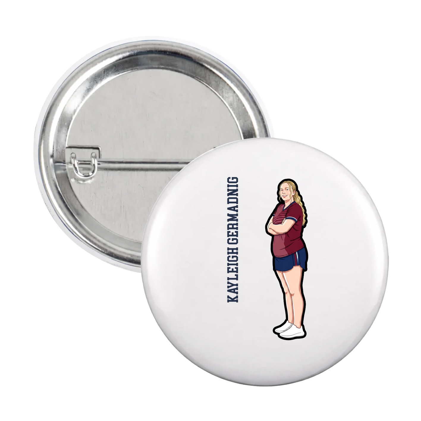 Game Day Button — Name Vertical in White
