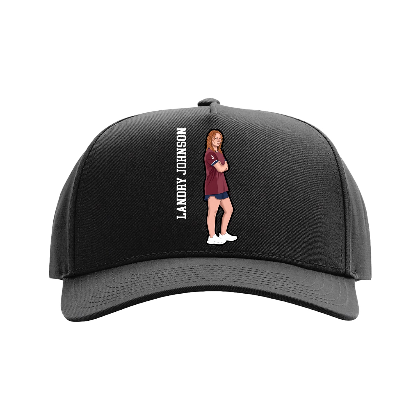 Full Fabric Five-Panel Champ Cap — Name Vertical in Black