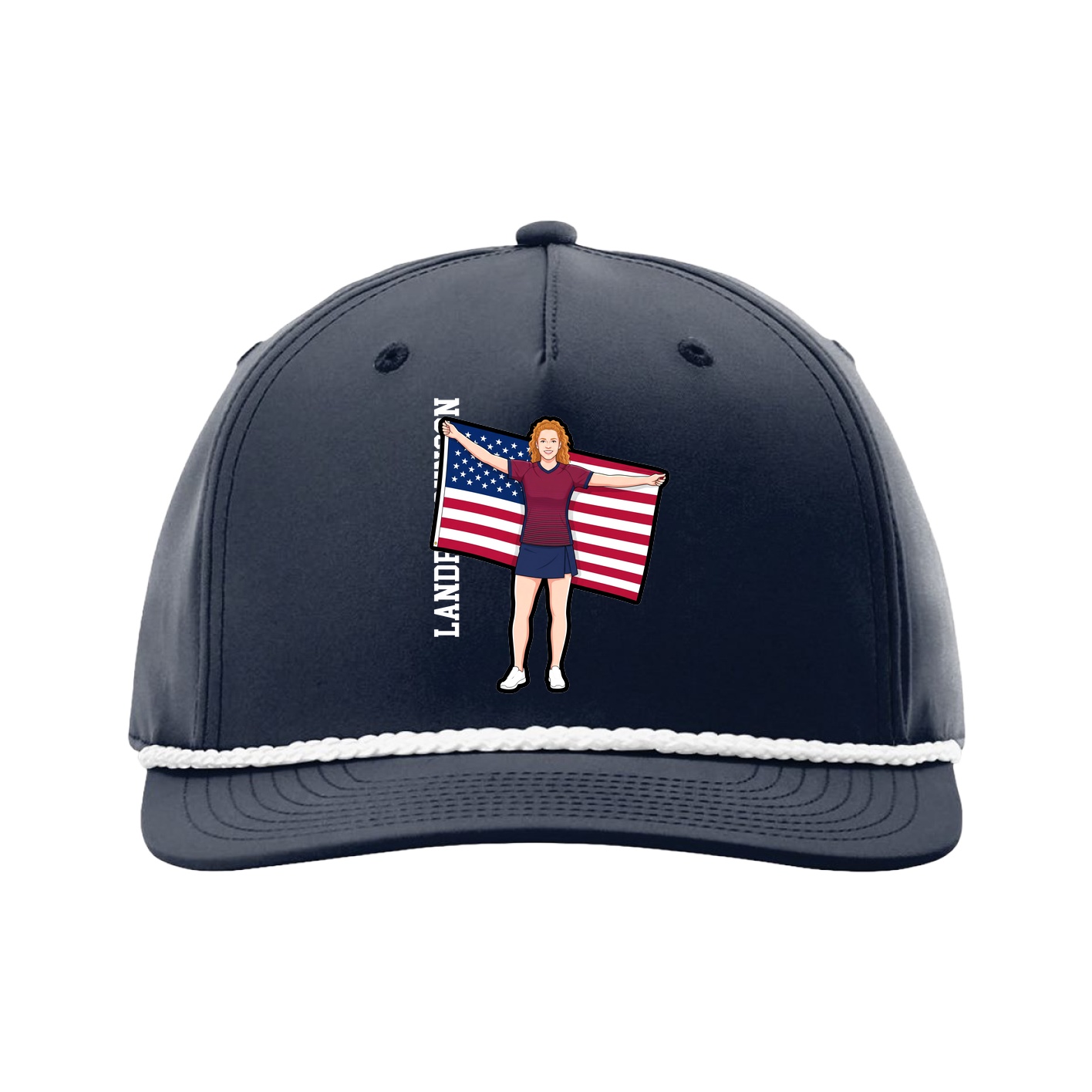 Five-Panel Classic Rope Cap — Name Vertical in Navy