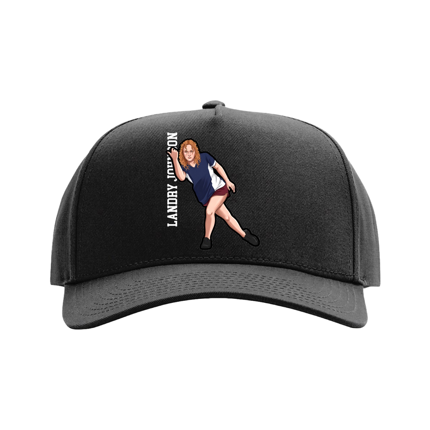 Full Fabric Five-Panel Champ Cap — Name Vertical in Black
