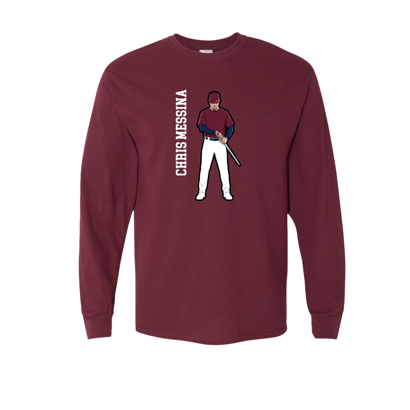 Long Sleeve Tee — Name Vertical in Maroon