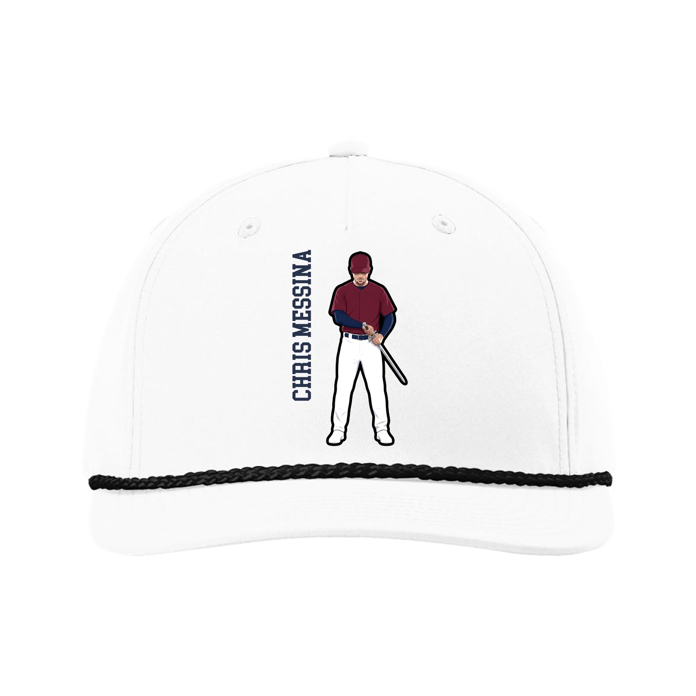 Five-Panel Classic Rope Cap — Name Vertical in White
