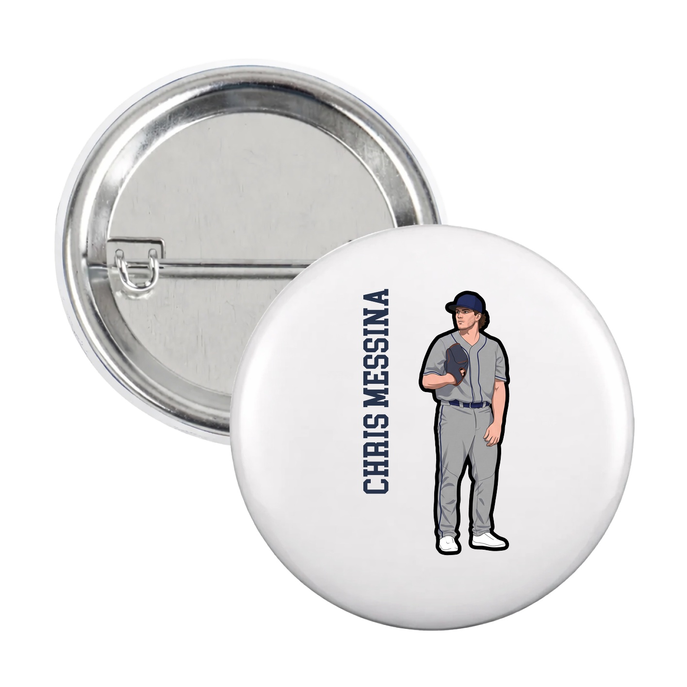 Game Day Button — Name Vertical in White