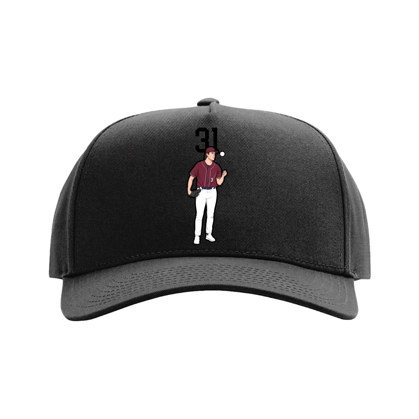 Full Fabric Five-Panel Champ Cap — Number Top in Black