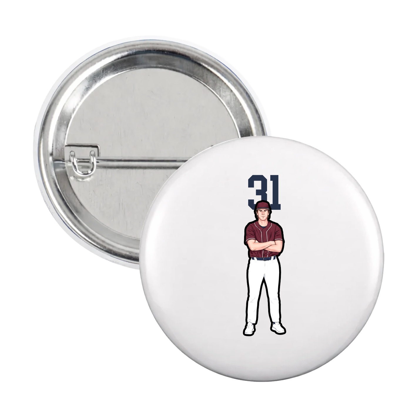 Game Day Button — Number Top in White