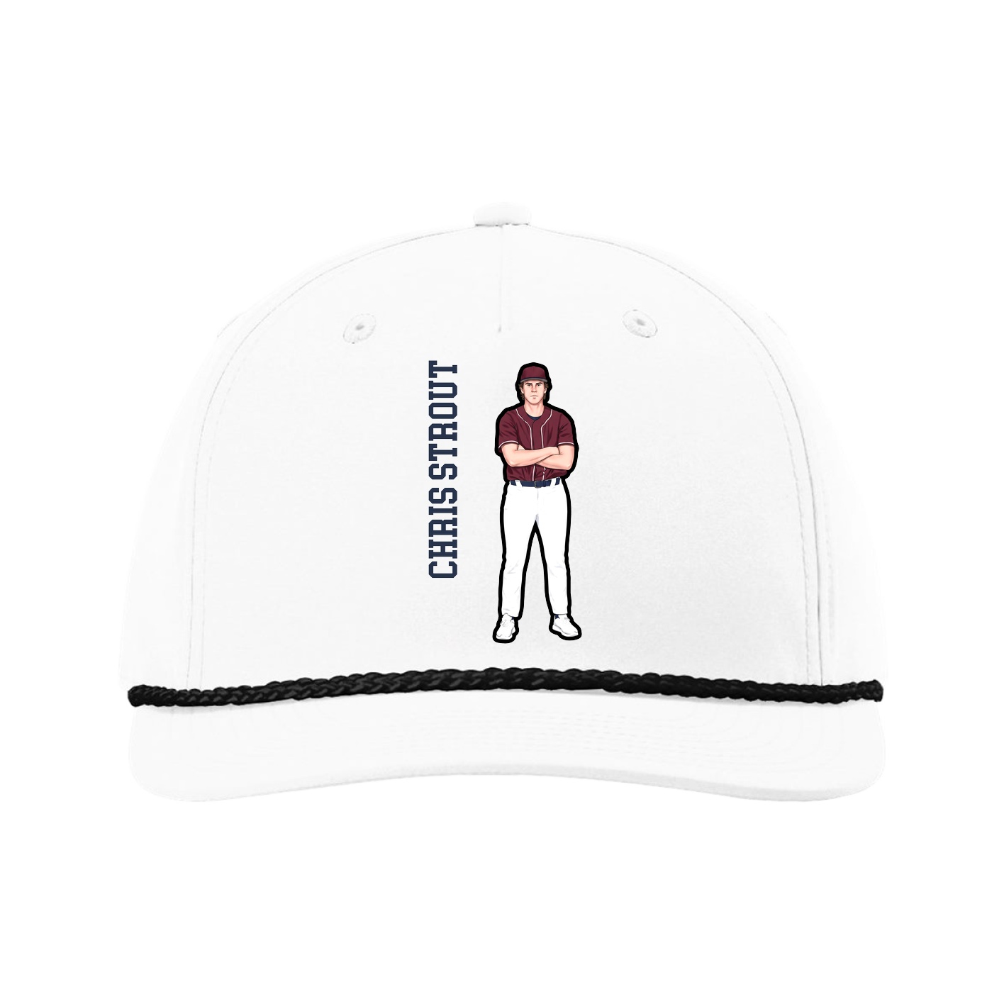 Five-Panel Classic Rope Cap — Name Vertical in White